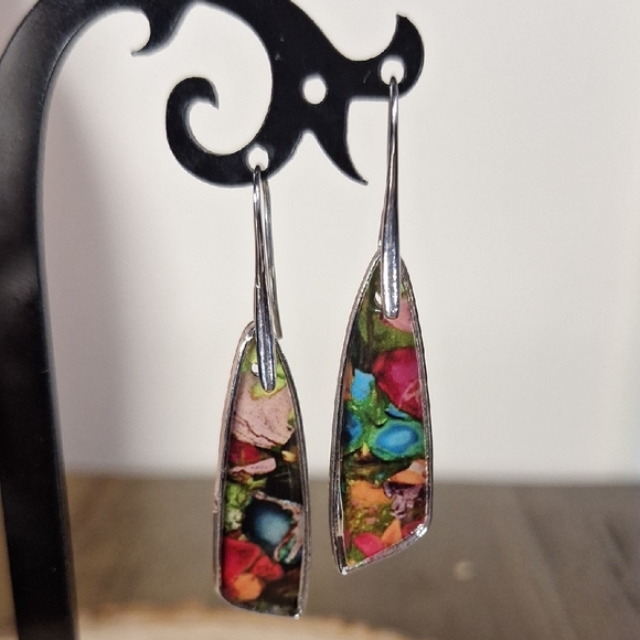 Colorful Abstract Drop Earrings - Picture 1 of 5